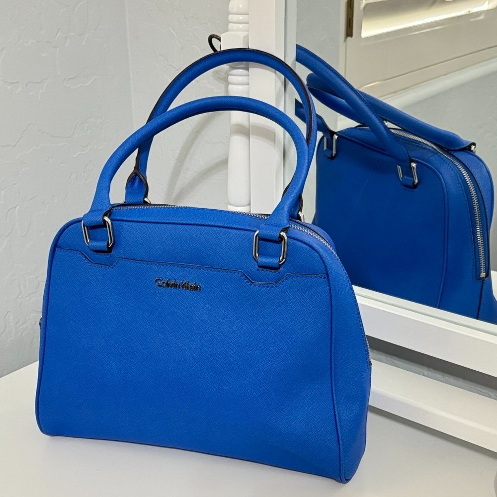 Calvin Klein Blue Dome Satchel Purse - Picture 2 of 10